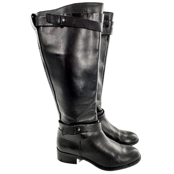 Franco sarto knee high wide calf boots size 6.5 37 L-Canary black leather riding - Picture 1 of 13